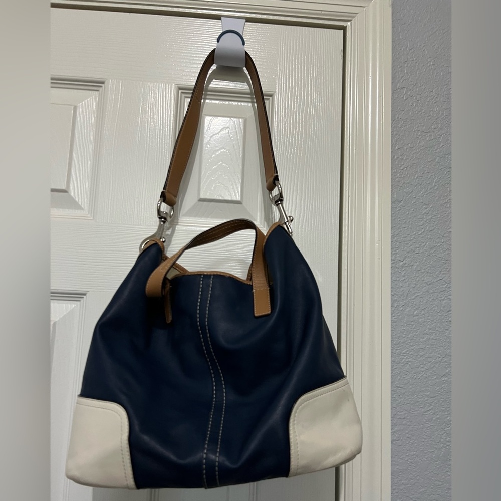 Navy and White authentic coach bucket purse